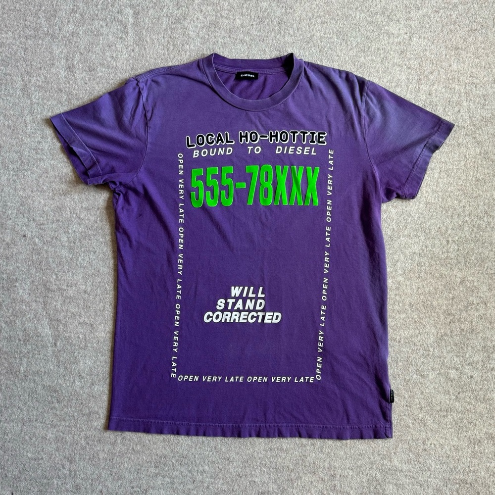 Diesel purple and green velvet graphic print short sleeve tshirt